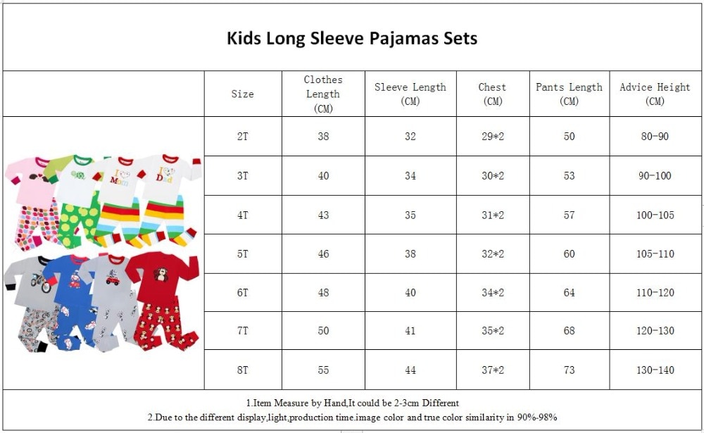 NO-Long Sleeve Pajamas Size 2-8Years