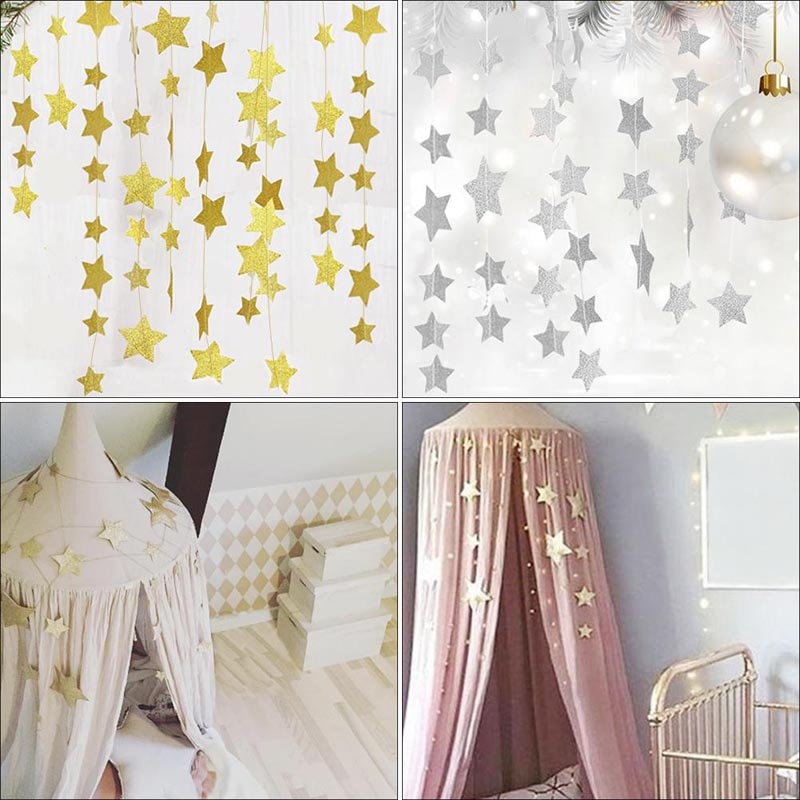 Mosquito-Net-Hanging-Decoration-Gold-Silver-Sparkling-Stars-baby-room-decor-Children-s-Rooms-Walls-Decor