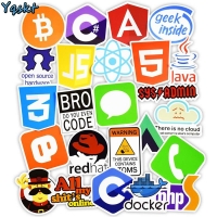 50 Cool Programming Stickers for Laptop and DIY with Java, JS, PHP, HTML, Cloud, Docker, Bitcoin, and App Logo Designs.