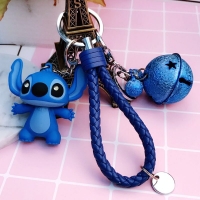 Cartoon Lilo and Stitch Keychains LED Stitch Doll Key Ring Sound Flash Rope Bell Backpack Pandent Gifts