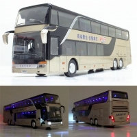 Flashy Double-Decker Sightseeing Bus Toy - 1:32 Scale Alloy Pull-Back Model