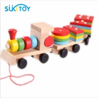 Montessori Wooden Train Shape Matching Building Blocks Toy for Boys