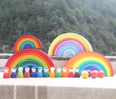 12-Piece Wooden Rainbow Nesting Blocks for Kids' Room Decoration and Educational Play