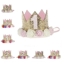 Artificial Delicate Mini Felt Glitter Crown with Flower Headband For Birthday Party DIY Garments Hair Decorative Accessories