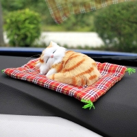 Cute Electric Sleeping Cat Ornament: Realistic Plush Kitten Toy for Car Decoration and Gifts with Mew Sound.