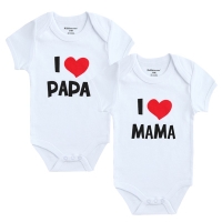 2PCS/LOT Newborn Baby Clothes Short Sleeve Girl Boy Clothing  I Love Papa Mama Design 100%Cotton Rompers de bebe Costumes White