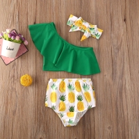 Baby Girl Pineapple Print Swimsuit Set - One Shoulder Ruffle Tankini for Toddlers (0-4 Years) - Beachwear Bathing Suit.