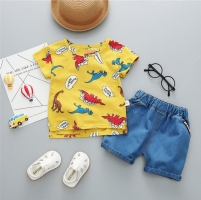Baby Boy Summer Clothes Set: Short Sleeve Shirt and Cool Denim Shorts for Bebe Toddlers.