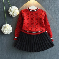 Girl's Winter Outfit Set: Knitted Sweater, Skirt (2 pcs)