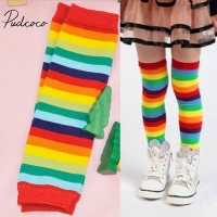 Rainbow Striped Baby Leg Warmers & Crawling Knee/Elbow Protectors - Soft & Colorful (1-3T)