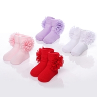 Flower Girls Cotton Socks with Chiffon Embellishment - Fashionable and Cute.