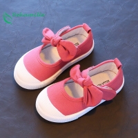 Girls' Canvas Casual Shoes with Flat Heels, Lovely Bow, and Solid Colors for Spring and Autumn by Bekamille.