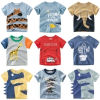 Dinosaur Print Cotton T-Shirt for Baby Boys and Girls - Summer Clothes with Cartoon Design and Toddler Letters.