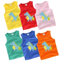 Kids' Summer Sleeveless T-Shirt with Cartoon Dinosaur Print - Cotton Underwear Top for Boys and Girls
