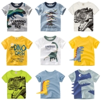 Kids Dinosaur Print T-Shirt, Boys & Girls Cartoon Cotton Summer Tee (2-8Y)