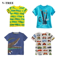 V-TREE Summer Boys Shirts Cotton Children T-shirts Colored Tops For Girls Short Sleeve Kids Blouse Toddler Tees Baby Clothing