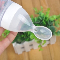 Silicone Infant Feeding Bottle with Rice Spoon for Cereal Supplement and Training - Safe Tableware Tool for Newborns.