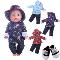 3-Piece Casual Raincoat Set for 18-inch American & 43cm Baby Dolls with Cute Pattern - Includes Hat, Coat, and Pants - Ideal for Girls' Toys and Generation Doll Clothes Accessories