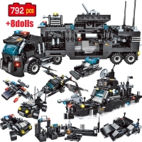 City Police Station Car Building Blocks - DIY Toy for Boys, 792 pcs for City SWAT Team Truck House.