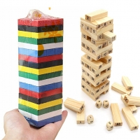 Montessori Educational Wooden Block Toy Set with 54 Rainbow Colored Pieces for Children: Stacking, Building and Domino Board Game.
