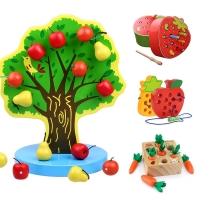 Magnetic Wooden Apple Toy for Kids - Montessori Educational Material - Worm-Eating Apple Game
