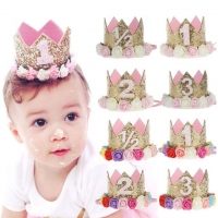 Happy Birthday Party Hat - Princess Crown for Baby Kids - Age Number 1, 2 or 3 - Hair Accessory