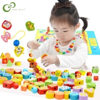 Montessori Wooden Bead Toy Set - 26pcs, Fruit & Animal Shapes, DIY Stringing & Threading, Educational Toy for Kids.