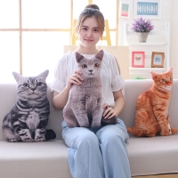 Plush Cat Pillow - Realistic and Soft Stuffed Animal Cushion for Children - Kawaii Sofa Décor and Cartoon Gift