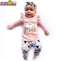 3Pcs Newborn Baby Girl Clothes Set Fashion Autumn Cotton Letter T-shirt Pants Headband Fall Toddler Infant Outfits Clothing Suit