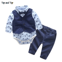Gentleman Bow Tie Baby Boy Set - Romper + Vest + Pants for Fall Fashion