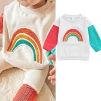 1-6Y Kids Sweatshirts Baby Girls Autumn Clothing Children  Rainbow Pattern Long Sleeve Pullover Tops Toddler Casual Hoodies