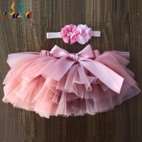 2pc Baby Girl Tutu Bloomers Set with Headband - Rainbow Skirt Diaper Cover and Short Skirt for Infants
