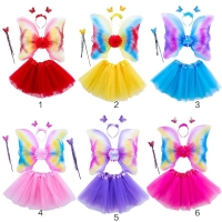 Girls Fairy Costume Set - Rainbow Wings, Tutu Skirt, Wand & Headband - Princess Halloween Party Outfit (3-8T)