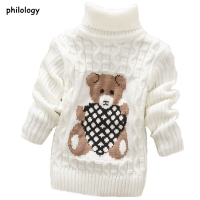 Winter Turtleneck Sweater for Boys and Girls (2-8 years old), Thick Knitted Bottoming Collar Pullover for Babies and Toddlers, with Bear Design.