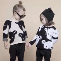 Cute Cartoon Knitted Sweater for Baby Boys and Girls - Black and White Bear Theme