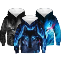 Kids' 3D Wolf Printed Hooded Sweatshirt for Spring and Autumn