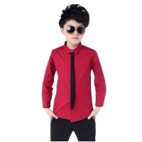 Boys' Red and White Cotton Long Sleeve Shirt for Spring and Autumn (4-15 Years)