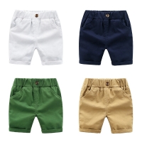 Kids' Solid Color Trousers for Boys and Girls (Size 90-130), Summer Beach Shorts in Candy White Weave.