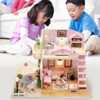 Toys For Children Diy Doll House casa Miniature Dollhouse With Furniture Dollhouses Toy Birthday Gifts PINK LOFT VILLA M033