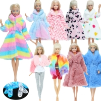 Multicolor 1 Set Long Sleeve Soft Fur Coat Tops Dress Winter Warm Casual Wear Accessories Clothes for Barbie Doll Kids Toy