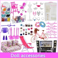 Barbie and Kelly Dollhouse Accessories: Mini Sofa, Hanging Rail, Shoe Rack, TV, and Cute Toy Furniture Set for Pretend Play