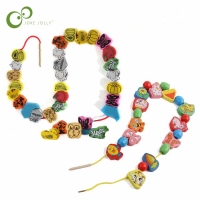 26pcs/SET Wooden Animal Fruit Block stringing beaded Toys For Children Learning & Education Colorful Products Kids Toy 2.5cm