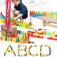 Domino Train Toy Set Rally Electric Train Model With 128 Pcs Colorful Domino Compatible All Brands Building Blocks Kid Good Gift