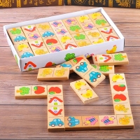 28Pcs/Set Wooden Fruit Car Pairing Domino Puzzle Blocks Children Educational Toy
