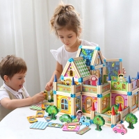 Educational Wooden House Building Blocks Set - 128/268 pieces for Kids' Toys & Gifts.