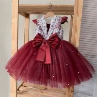 Red Backless Princess Big Bow Baby Dress for Girl Baptism Christening 1st Birthday Party Newborn Gift Infant Tutu Xmas Girl Gown