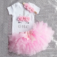 Xmas Baby Girls Birthday Outfits Dresses for 1st First Birthday Party Romper +Headband 1 Year Christening Tutu Dress 3Pcs Suit