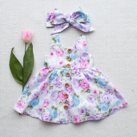 Toddler Kids Baby Girl Floral tank dress match headband Summer button sleeveless sundress infant girl Clothes