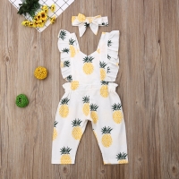 Emmababy Newborn Baby Girl Clothes Sleevless Ruffle Pineapple Print Romper Jumpsuit Headband 2Pcs Outfits Clothes Summer