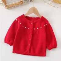 IENENS Baby Sweater Clothes Knitted Sweaters Girls Floral Embroidery Cardigan Kids Long Sleeve Coat Jacket 1 2 3 Years